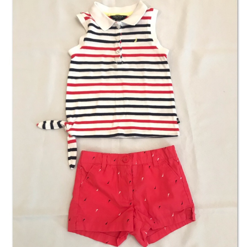 Nautica NWOT Striped Polo and Shorts, Girls 5
